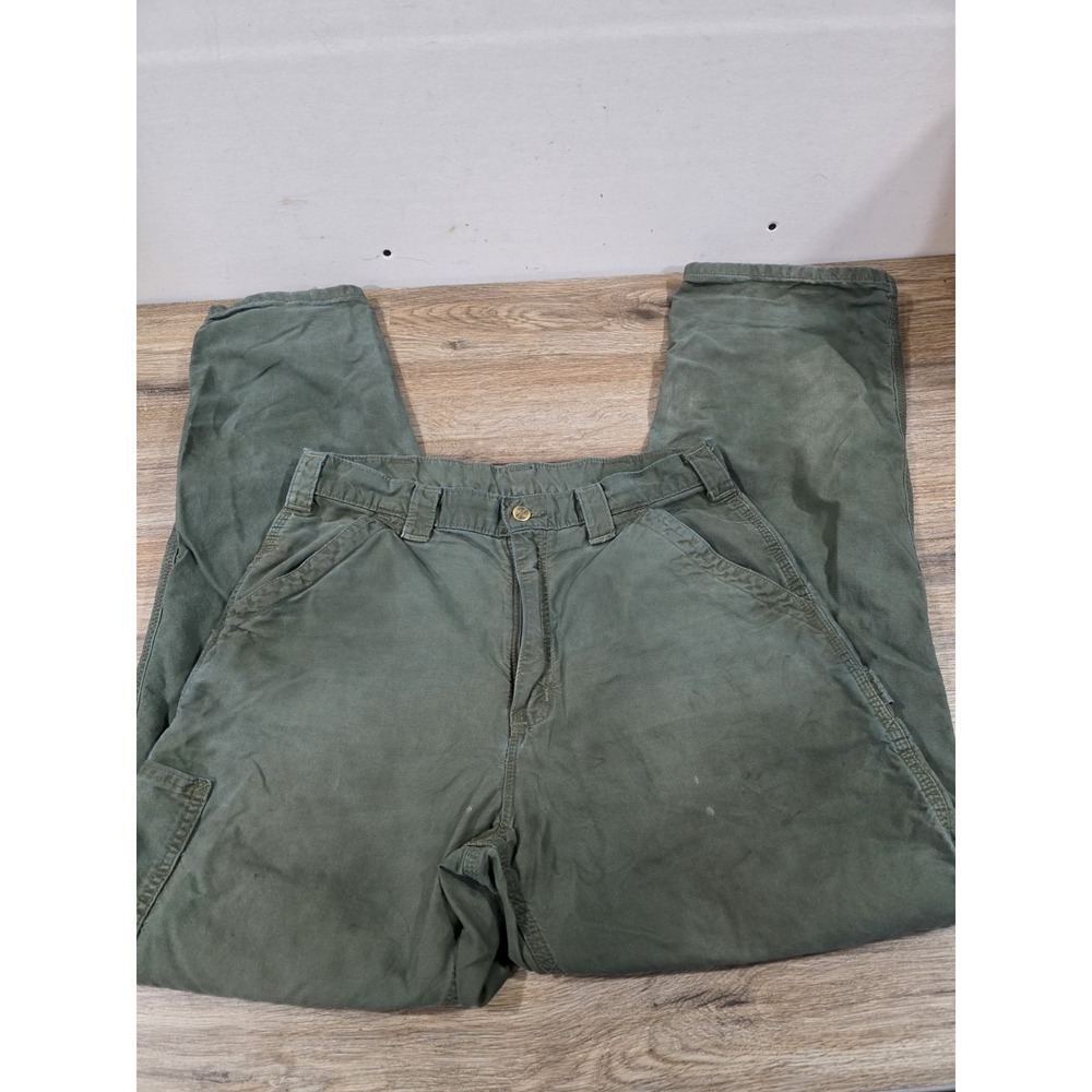 Carhartt Carpenter Pants Men's 33x34 Olive Green Workwear Utility B151 OLV